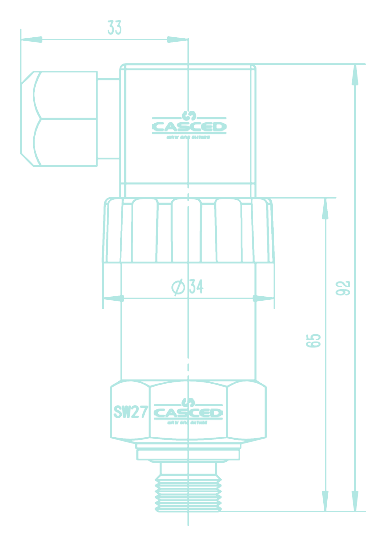 PS3A industrial pressure switch dimensional drawing showing 33 millimeter width and 92 millimeter overall height